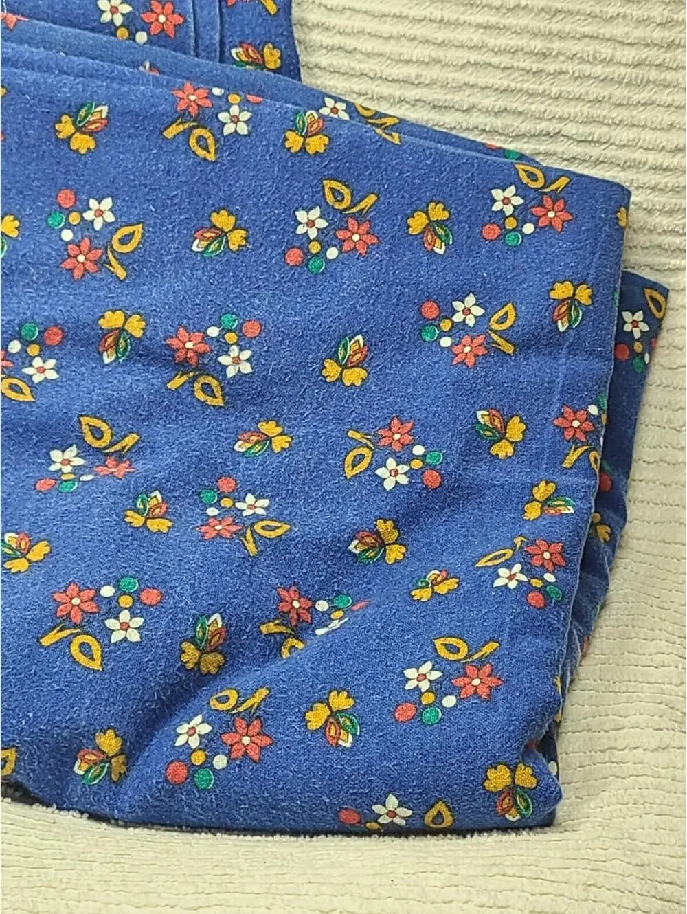 Vtg 80s Sweet Dreams Bedsheet Cotton Flannel Blue Floral Calico Full Size 89x82